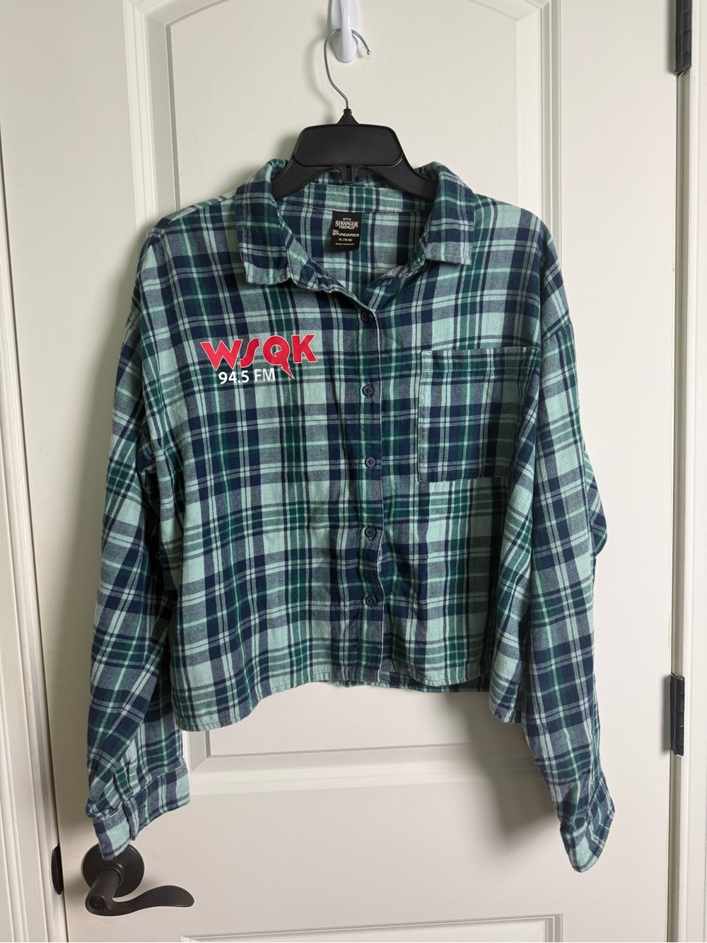 Stranger Things No Boundaries Blue and Green Plaid Button-Down Shirt